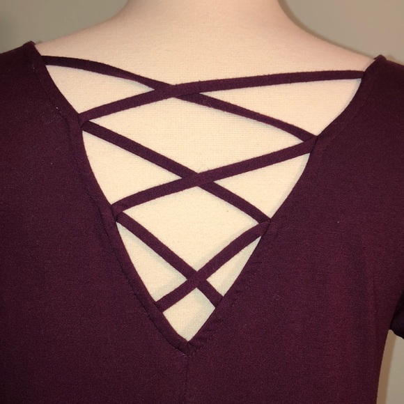 Plum/Wine Dress with Criss-Cross Detail - Picture 8 of 8